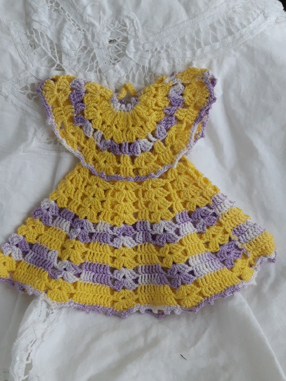 Handmade Crochet Yellow & Lavender Dress Accent